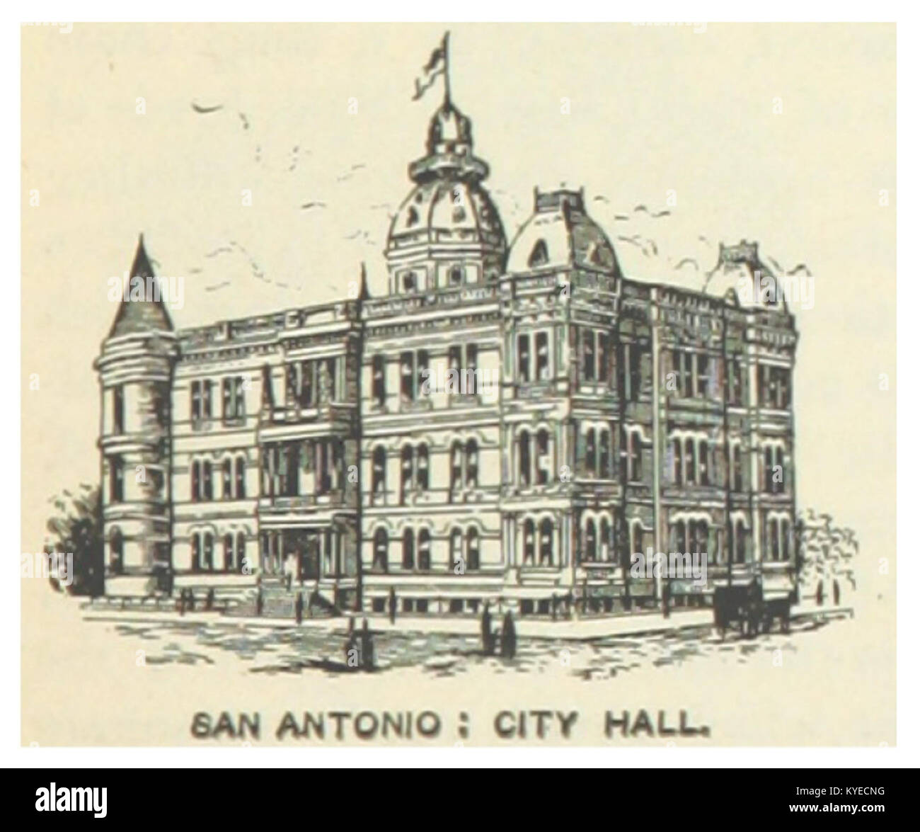 Foto des Rathauses von San Antonio in Texas, 1891, mit bürgerlicher Architektur, kommunalen Funktionen und historischem Regierungsgebäude. Stockfoto