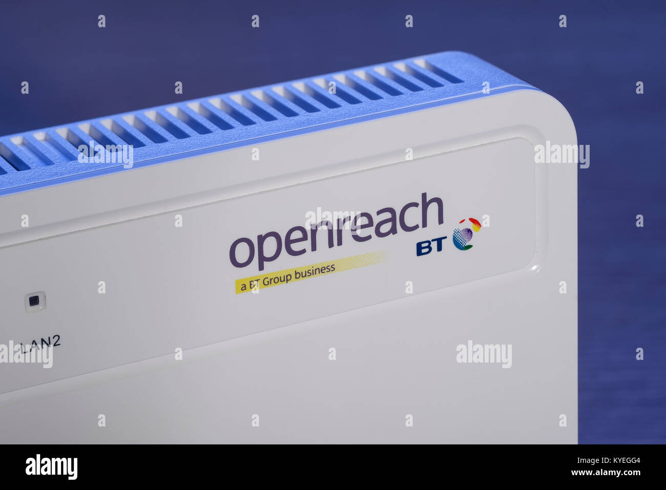 BT Openreach Logo auf ein Modem Router Stockfoto
