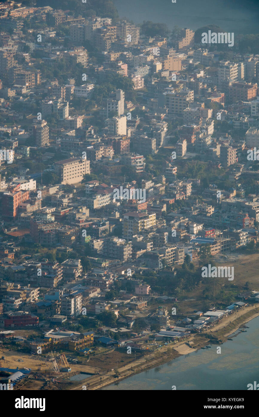 Luftaufnahme von Phewa-see und Pokhara, Nepal Stockfoto