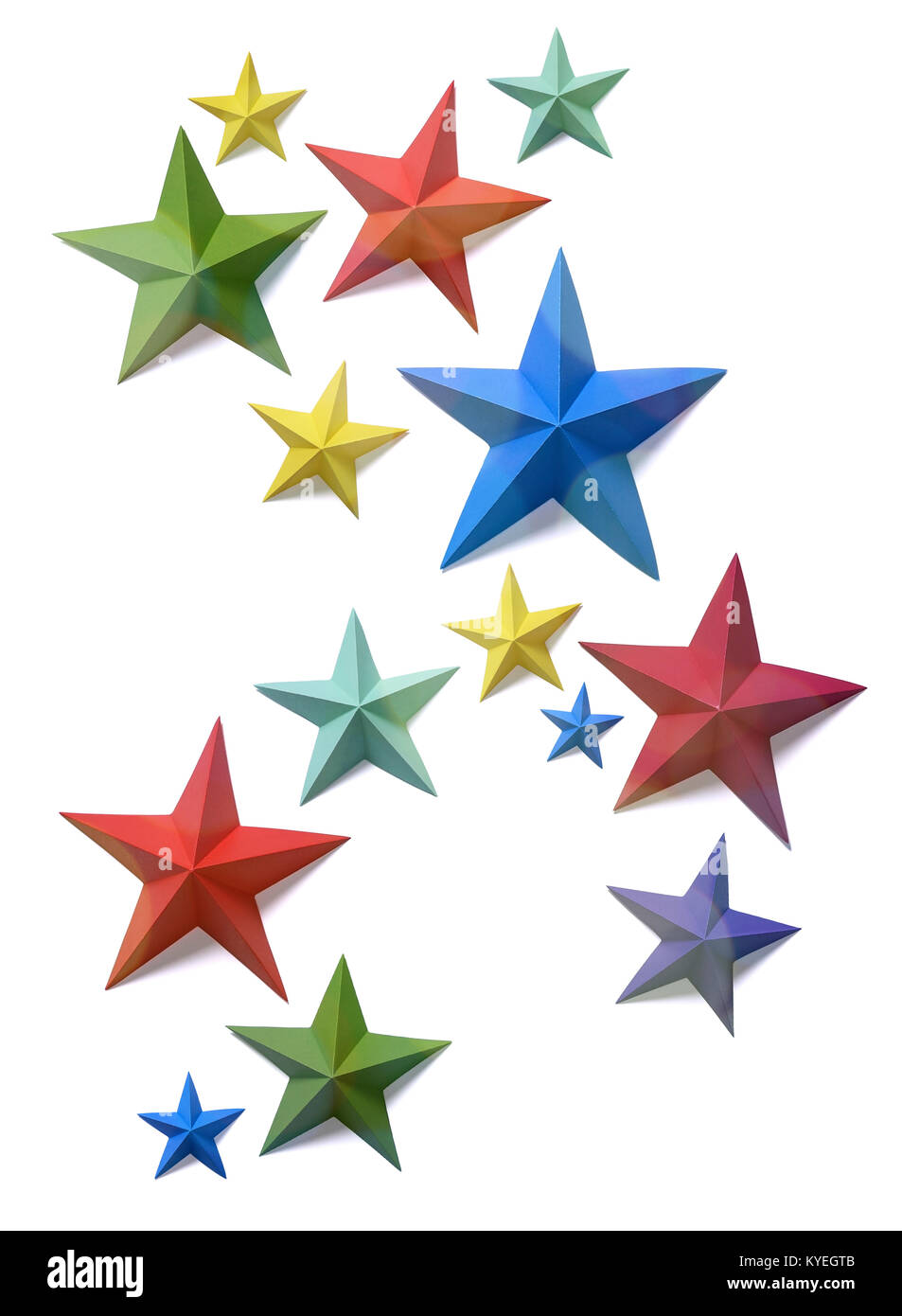 Star Papier Formen in einem Muster auf weißem Hintergrund angeordnet Stockfoto