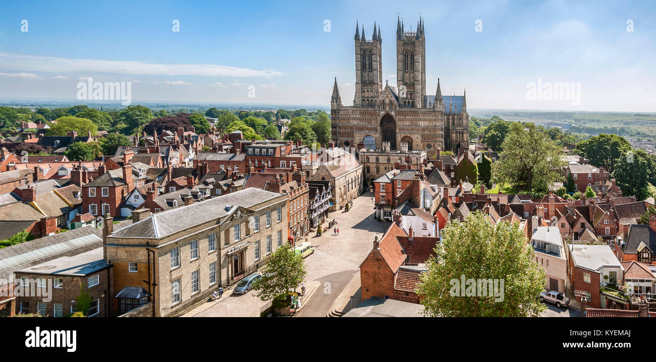 Lincoln Kathedrale und Altstadt, Lincoln, Lincolnshire, England Stockfoto