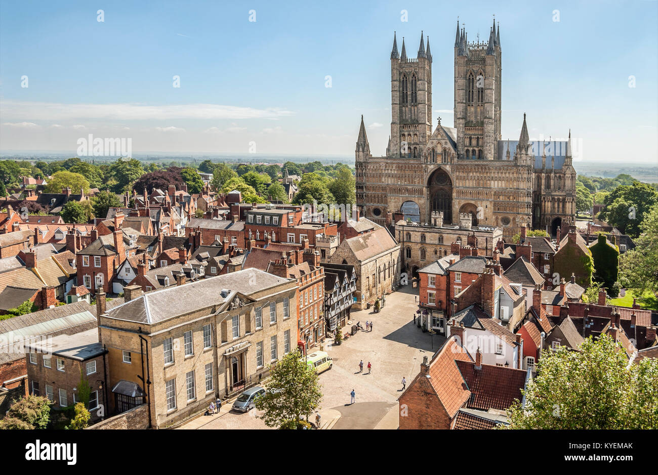Historisches Stadtzentrum von Lincoln und Lincoln Cathedral, Lincolnshire, England Stockfoto