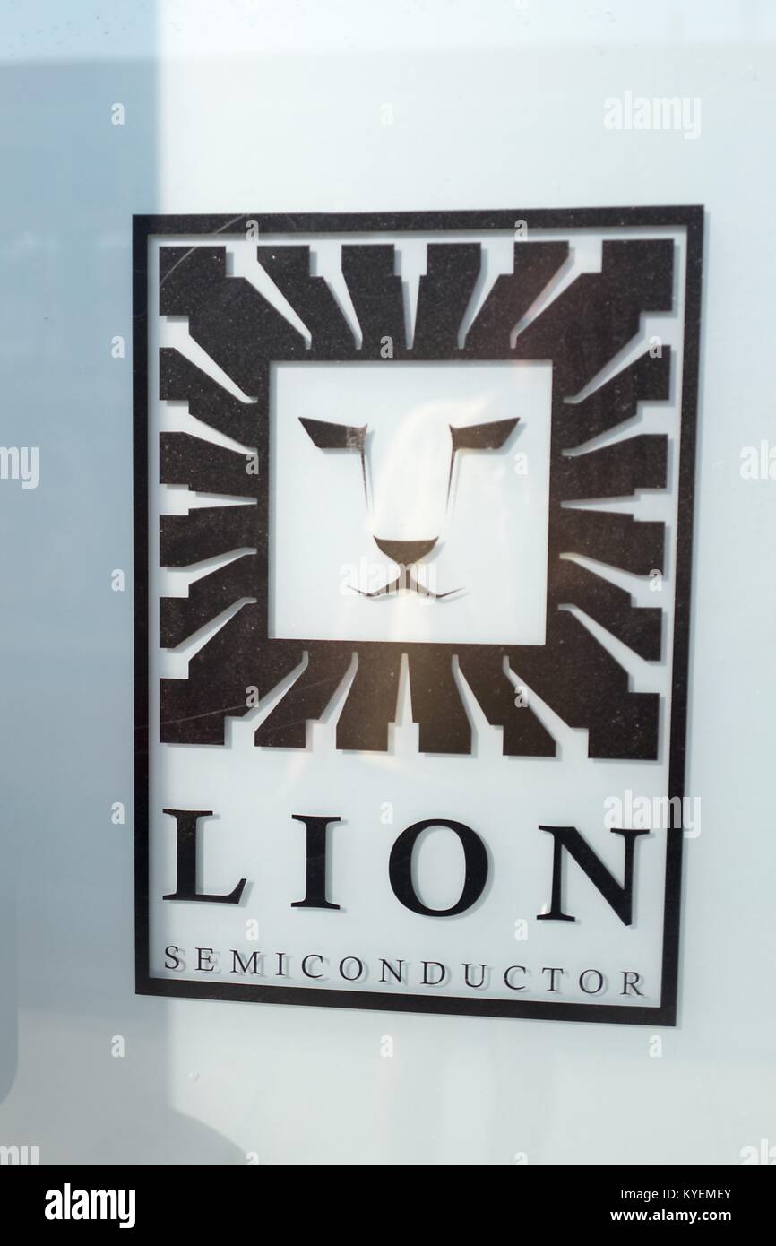 Melden Sie sich am Hauptsitz von Lion Semiconductor, ein Hardware Technologie Unternehmen, das Fab-weniger Halbleiterchips für Leiterplatten, einschließlich low-power Ladestation für mobile Geräte, in die Südlich der Market (SOMA) Nachbarschaft von San Francisco, Kalifornien, 13. Oktober 2017. SoMa ist für eine der höchsten Konzentrationen von Unternehmen und Startups jeder Region weltweit bekannt. () Stockfoto