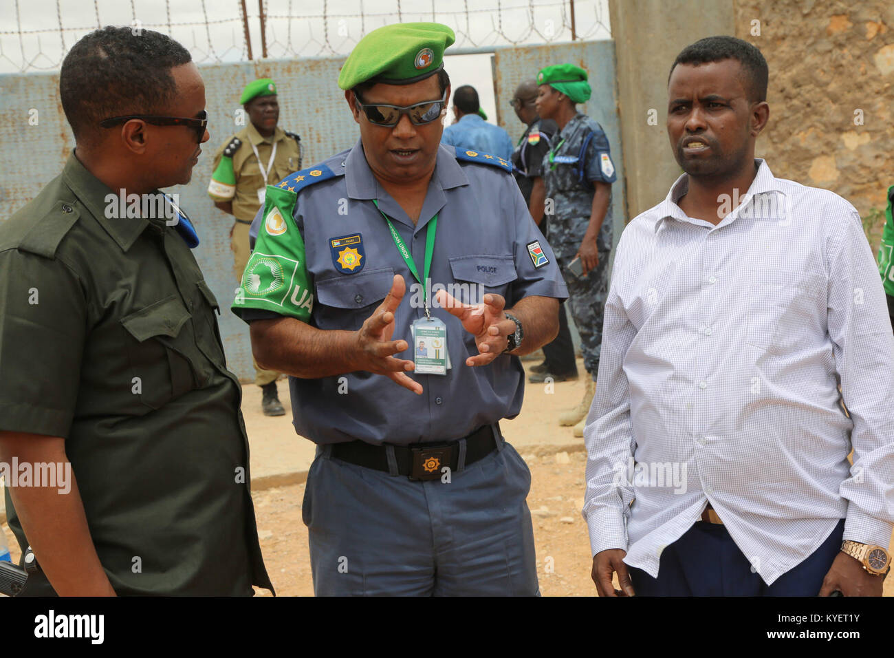 Brigadier Anand Pillay, den Polizeichef von der Mission der Afrikanischen Union in Somalia (AMISOM) besucht ein Polizei Training Center in Beletweyne, Somalia am 9. August 2017. Die AMISOM Foto Stockfoto