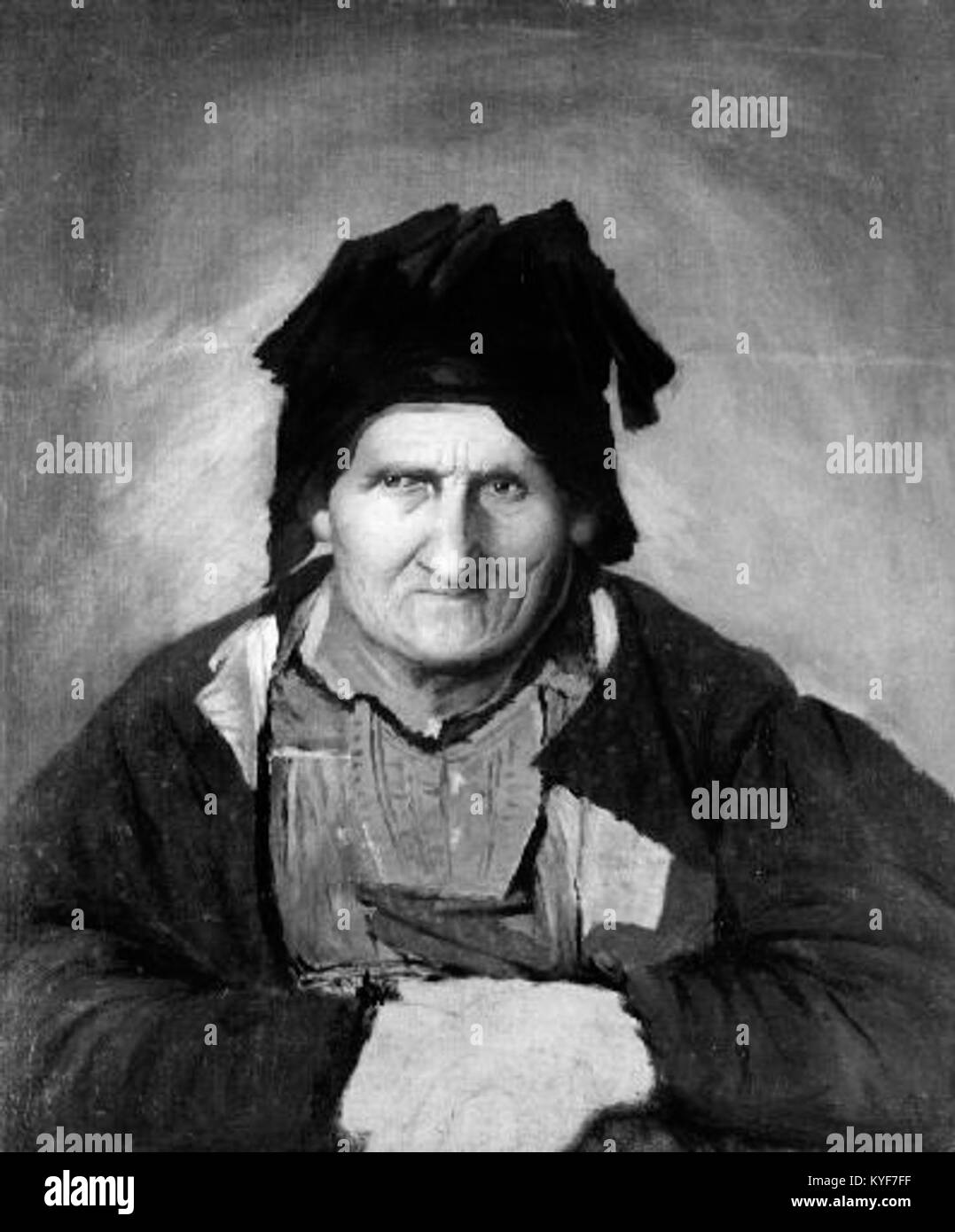 Diese unvollendete Studie von Václav Brožík aus den Jahren 1851 bis 1901 zeigt eine Szene einer alten Frau aus der Normandie und zeigt Brožík Fähigkeit, historische Charakterstudien zu erfassen. Stockfoto