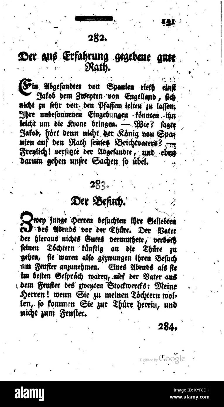 Vade Mecum für lustige Leute, Band VI, Nummer 191, veröffentlicht 1772, ist ein früherer Eintrag in der deutschen Humoranthologie-Reihe mit einer Sammlung von kurzen Anekdotentexten. Stockfoto