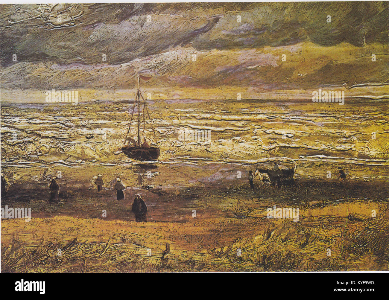 Der Titel bezieht sich auf ein Gemälde von Vincent van Gogh: Strand von Scheveningen bei stürmischem Wetter. Das Kunstwerk zeigt das Küstendorf Scheveningen in den Niederlanden unter turbulentem Himmel und Meer und fängt die Stimmung rauer Meere und windgetriebener Wellen am Ufer ein, mit Figuren oder Booten und Van Goghs charakteristischem Pinselwerk. Stockfoto