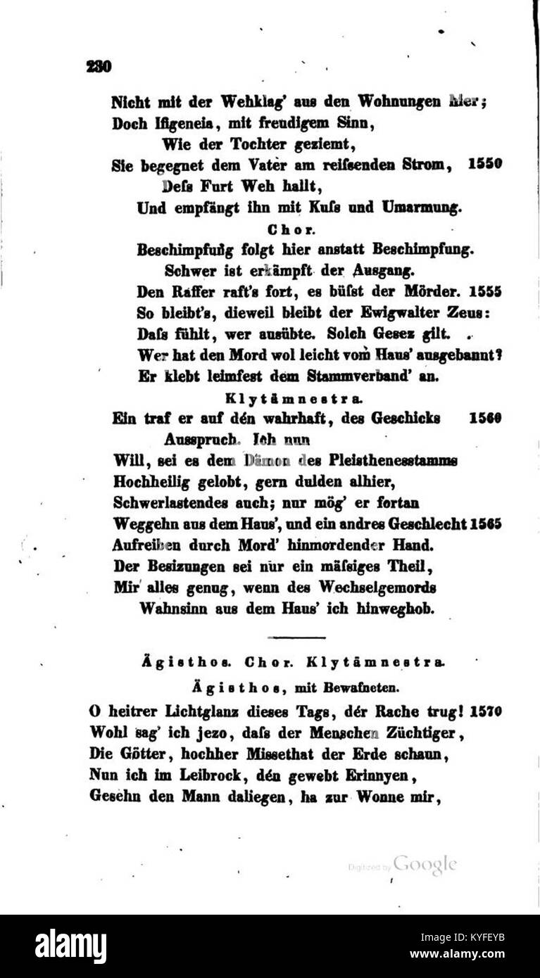 Voß Äschylos ist ein literarisches Werk von Johann Heinrich Voß, das auf den Theaterstücken des Aeschylus basiert und klassisch griechisches Drama und Lyrik dokumentiert. Stockfoto