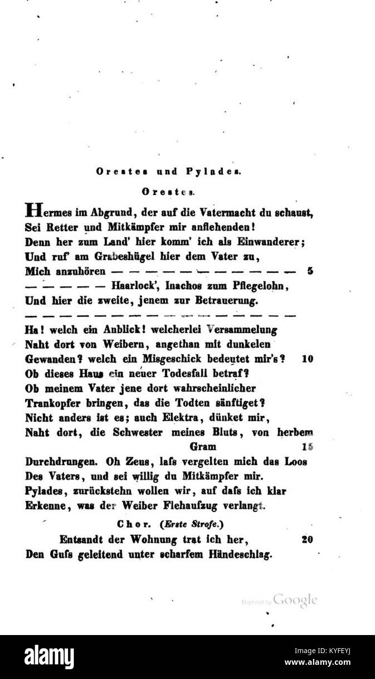 Die 256. Ausgabe von Voßs deutscher Darstellung von Aeschylus, die einen oder mehrere Tragik-Texte in deutscher Sprache umfasst. Stockfoto