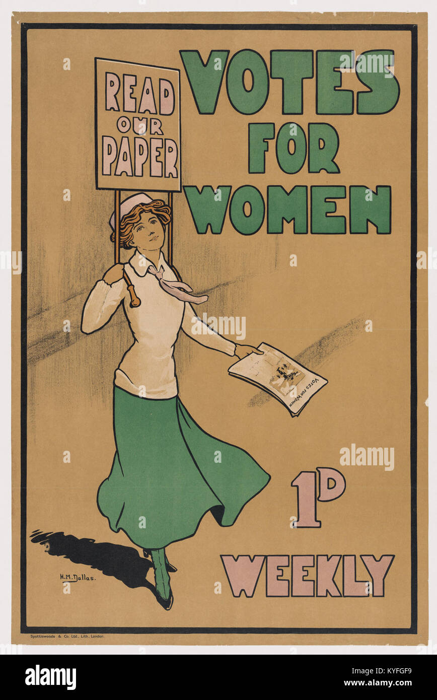 „Vots for Women“ dokumentiert die Frauenrechtsbewegung, die sich für das Wahlrecht der Frauen einsetzt und Kampagnen für die Gleichstellung der Geschlechter und die politische Beteiligung in mehreren Ländern hervorhebt. Stockfoto