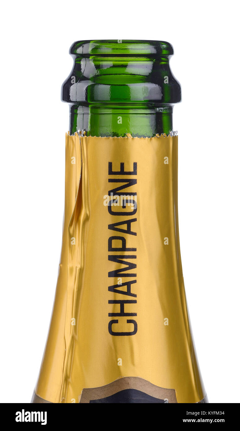 Oben auf eine geöffnete Flasche Champagner Stockfoto