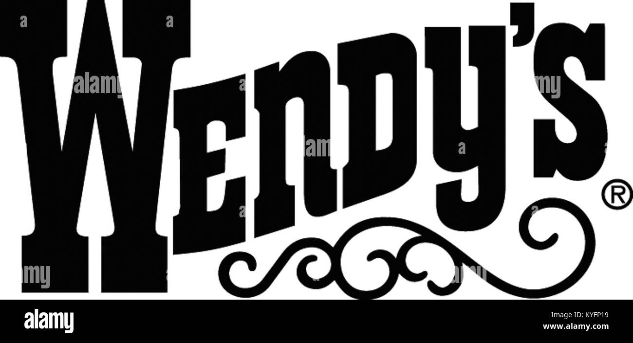 Das Bild zeigt die schwarze Version des Wendy's Logos, die das Branding des amerikanischen Fast-Food-Unternehmens darstellt. Stockfoto