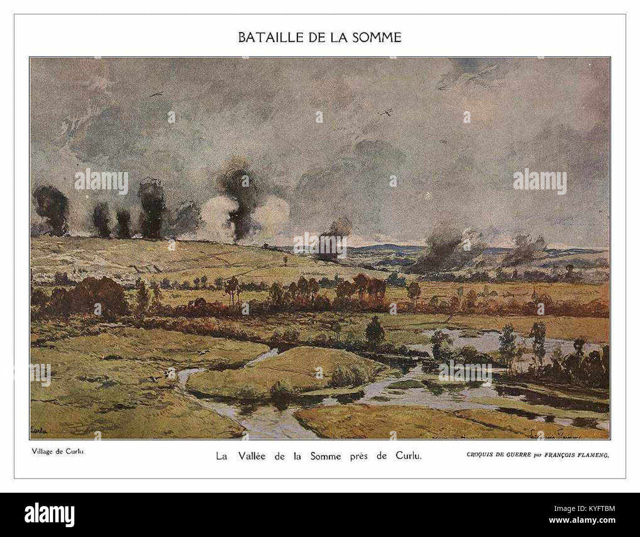 Eine Illustration von Francois Flameng vom 17. März 1917, die eine Schlachtfeldszene aus dem Ersten Weltkrieg darstellt, in der Soldaten unter Kampfbedingungen und die Atmosphäre der Westfront gefangen genommen werden. Stockfoto