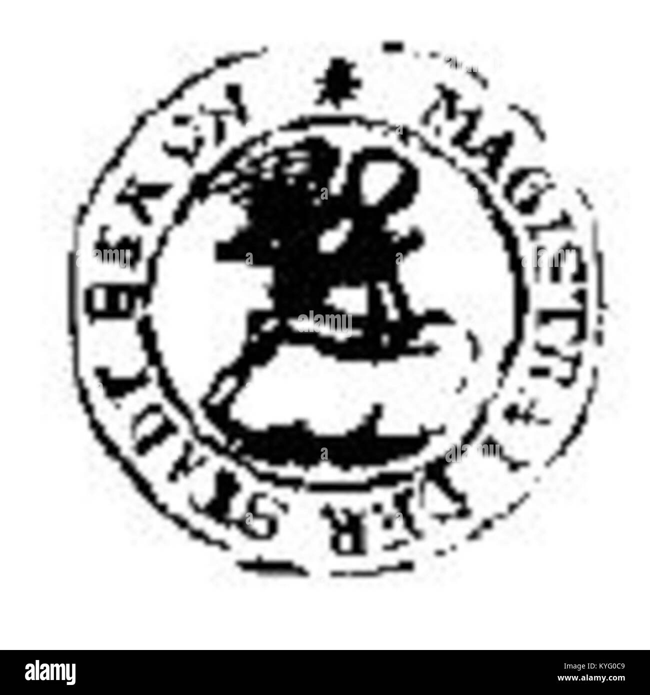 Das Siegel von Bieruń in Polen zeigt heraldische Symbole, die die Verwaltungsgewalt und das historische Erbe der Stadt repräsentieren. Stockfoto