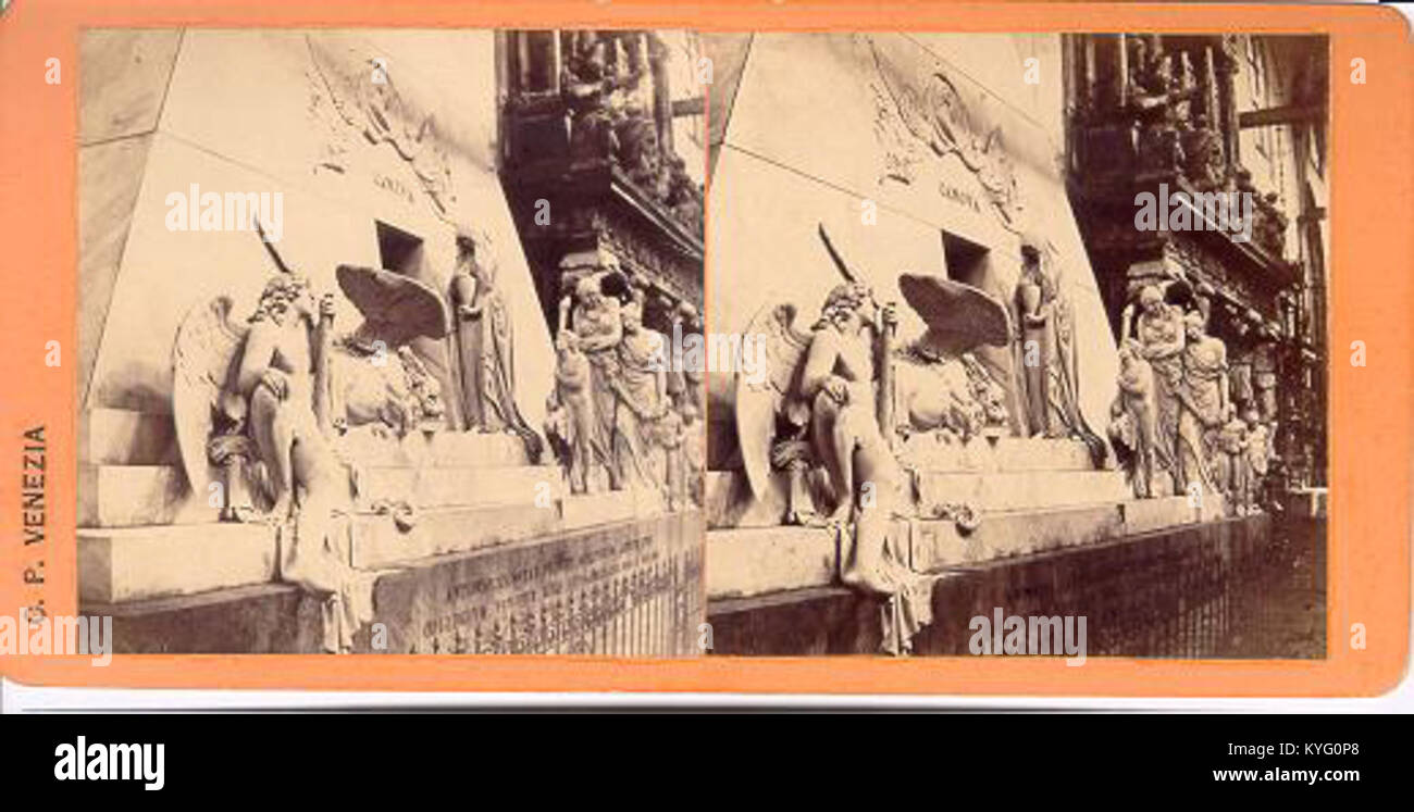 Carlo Ponti (ca. 1823–1893) war ein italienischer Künstler in Venedig, der für Werke wie das Denkmal für Canova in Santa Maria dei Frari bekannt war, das italienische Skulpturen und Gedenkstätten des 19. Jahrhunderts widerspiegelt. Stockfoto