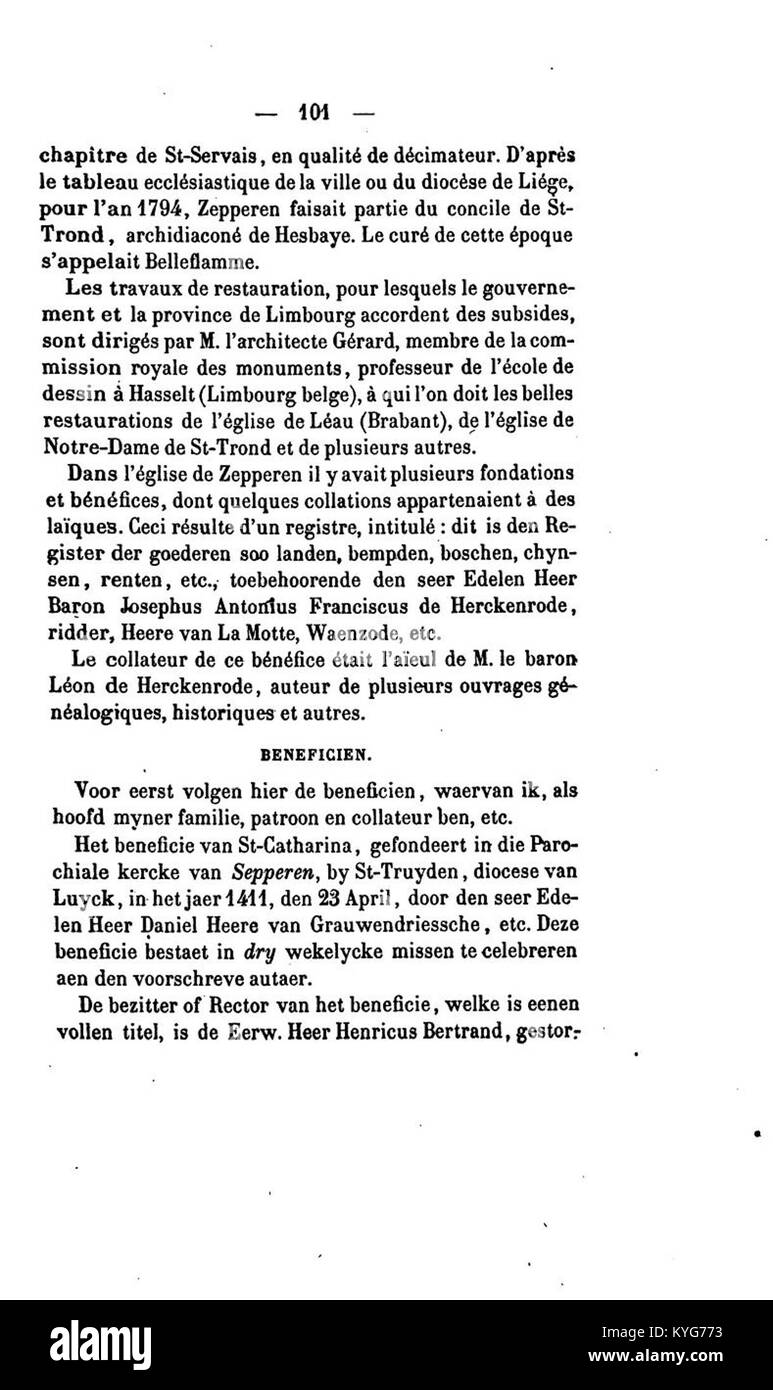 Eine Publikation der Archäologischen Gesellschaft von Limburg, Band 1, Seite 101, mit detaillierten archäologischen Funden, historischen Ausgrabungen, und Studien in der Region. Stockfoto