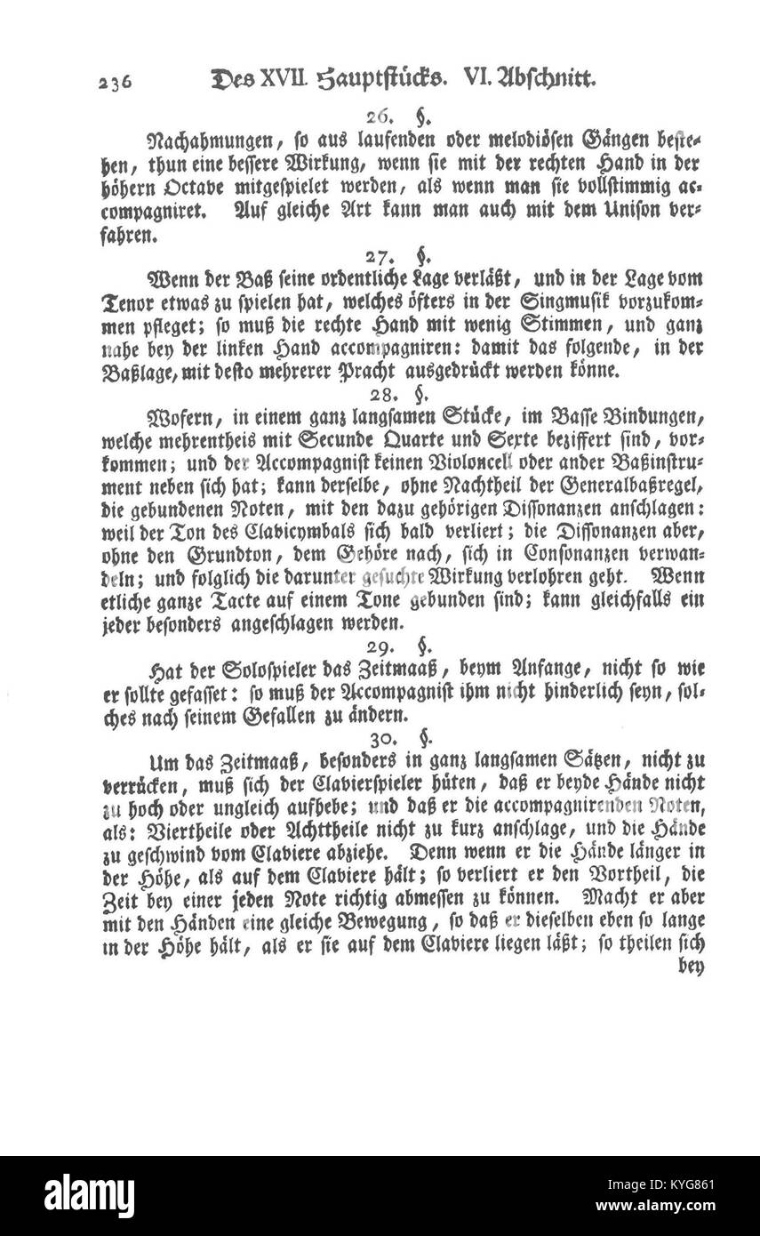 Seite 236 von Johann Joachim Quantz’ Abhandlung „Versuch einer Anweisung die Flöte traversiere zu spielen“ von 1752, in der Flötenartikulations- und Tontechniken erläutert werden. Stockfoto