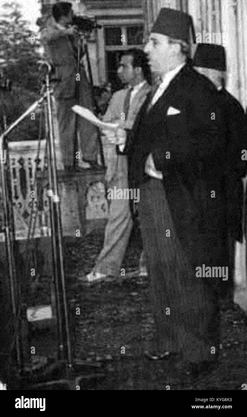 Die Ankündigung des syrischen Präsidenten Shukri al-Quwatli von 1946 erklärte Syriens volle Unabhängigkeit und markierte das Ende der französischen Mandatsherrschaft und den Beginn einer souveränen Regierungsführung. Stockfoto