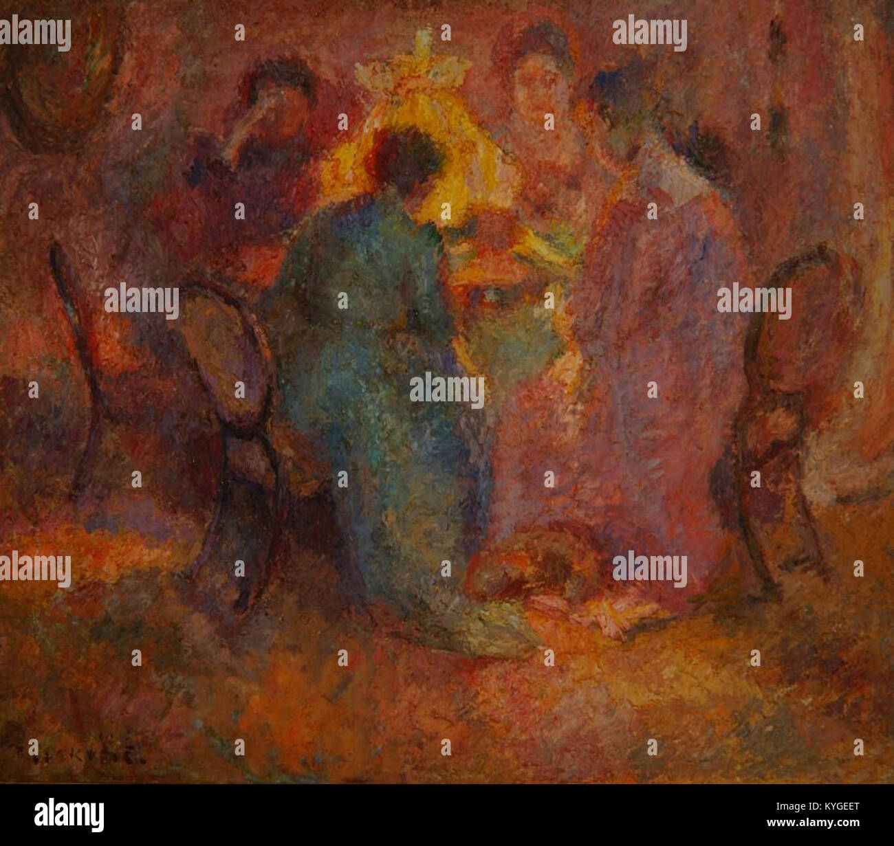 Dieses Kunstwerk von Rihard Jakopič mit dem Titel „Gerät“ zeigt eine weibliche Figur, die menschliche Form, Ausdruck und künstlerische Komposition in einem impressionistischen Stil betont. Stockfoto