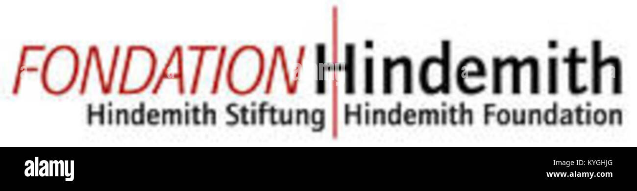 Das Hindemith-Logo repräsentiert den Komponisten Paul Hindemith und symbolisiert sein musikalisches Erbe, seine Kompositionen, seinen kreativen Einfluss und seine Anerkennung in der europäischen Klassik des 20. Jahrhunderts. Stockfoto