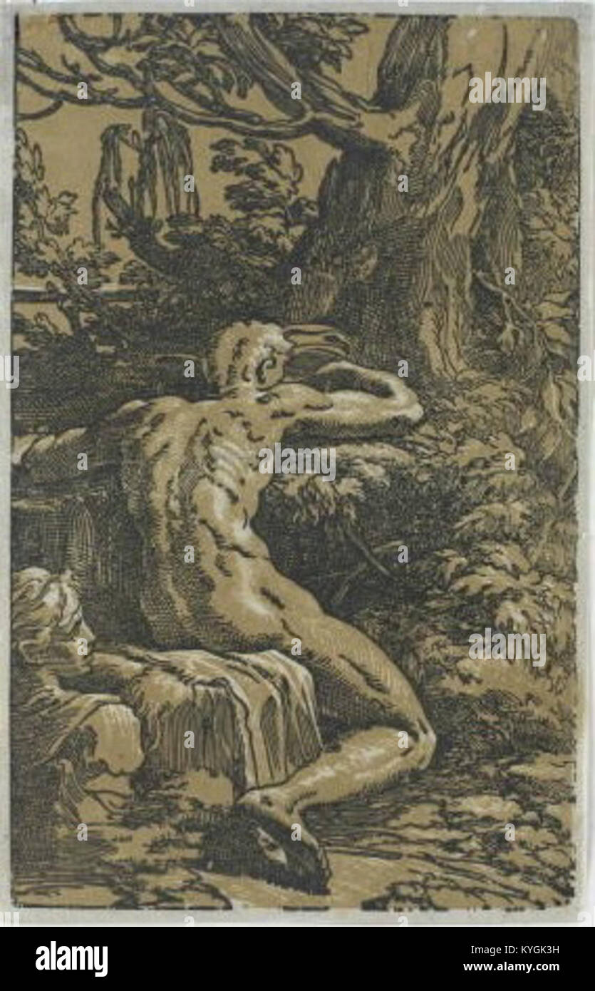 Rytec Antonio da Trento war ein Künstler, dessen Arbeiten über „Narcissus and Echo“ Renaissance-Kunst, klassische Themen und Parmigianinos stilistischen Einfluss widerspiegeln. Stockfoto