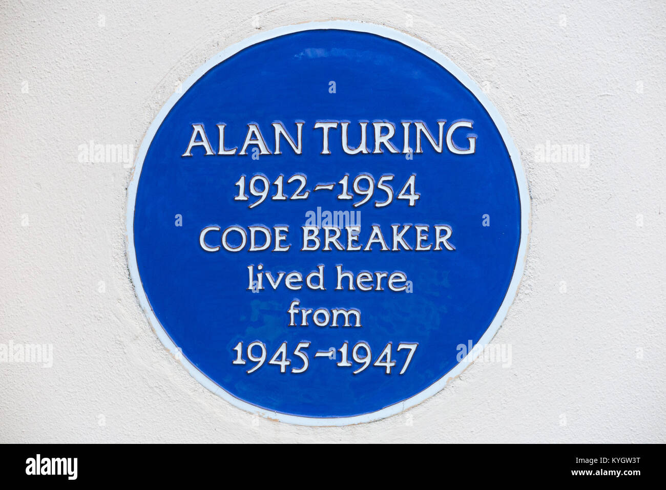 Blaue Plakette auf frühere Heimat der/Haus einmal lebte in der von Alan Turing, der berühmte Mathematiker & Enigma code breaker. 78 High Street, Hampton. UK. (93) Stockfoto