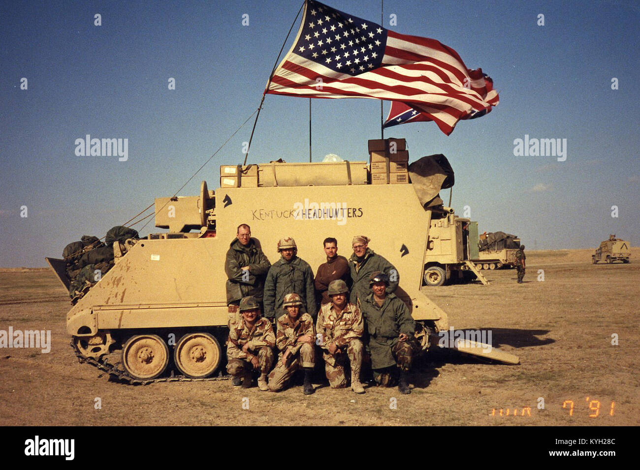 Soldaten des 1.batallion der Kentucky's National Guard, 623Rd Feldartillerie eingesetzt, um den Persischen Golf bei der Operation Desert Storm, Jan-April, 1991. (Kentucky National Guard historisches Foto) Stockfoto