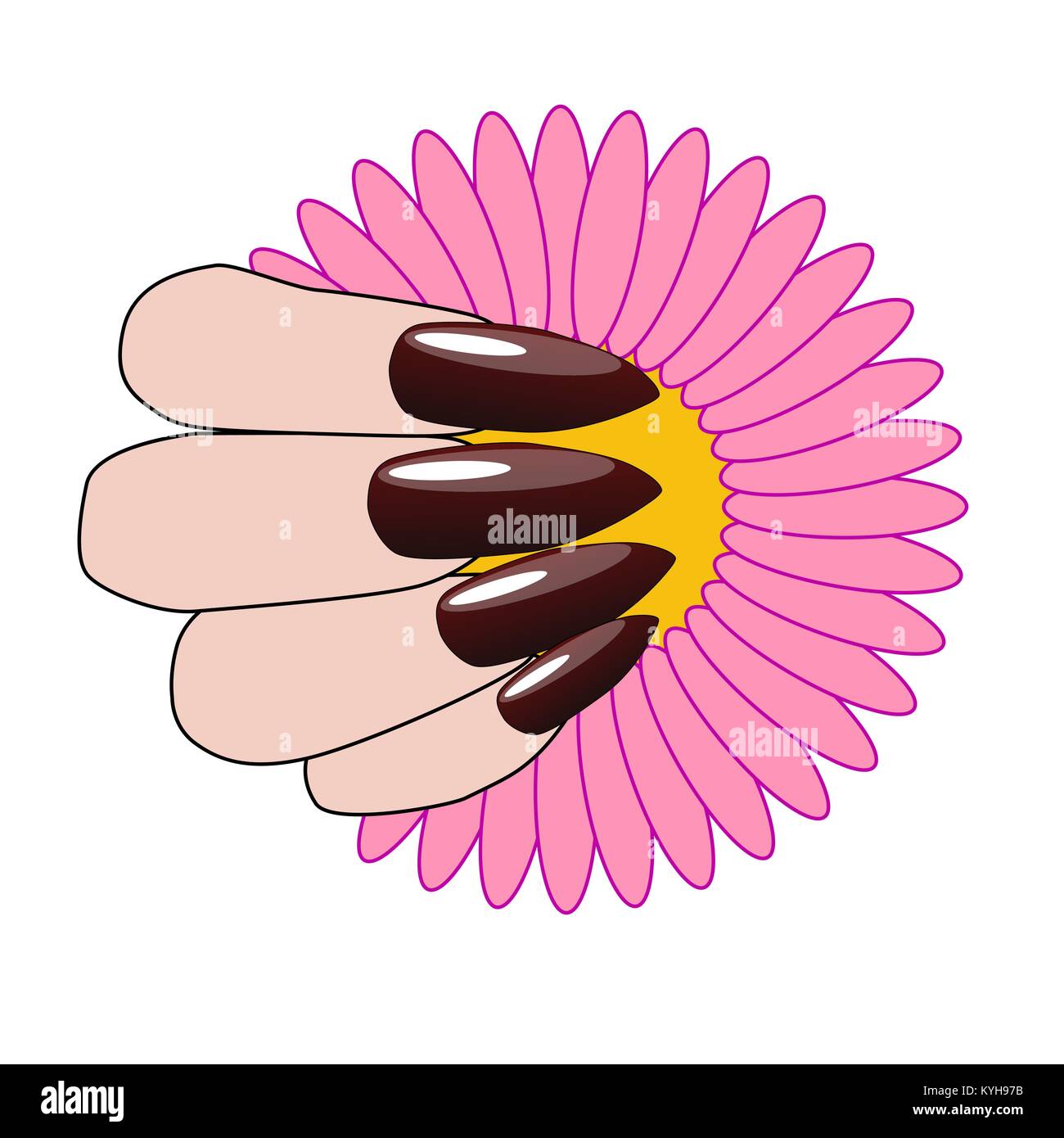 Frau hand mit schön Maniküre und Blume. Stock Vektor