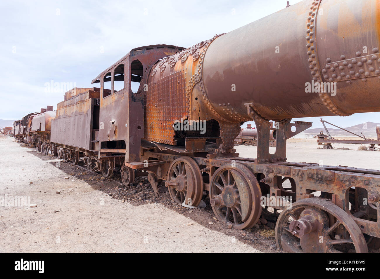 Friedhof der Züge in die Wüste in den Anden Stockfoto