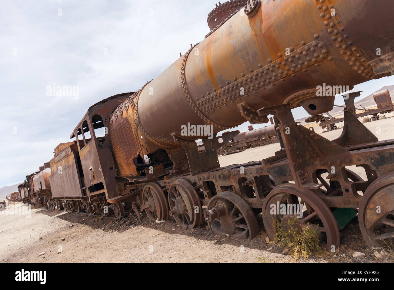 Friedhof der Züge in die Wüste in den Anden Stockfoto