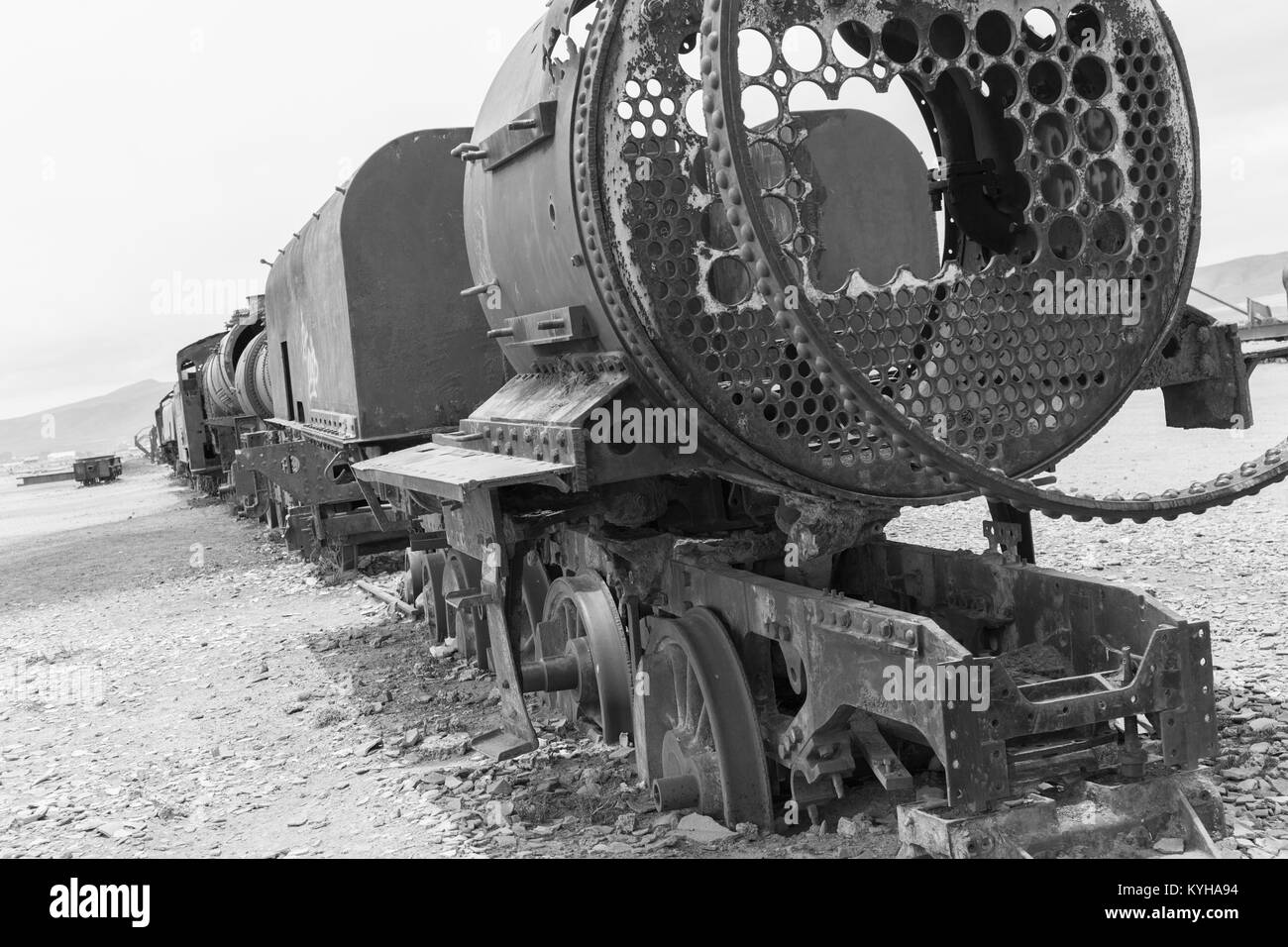 Friedhof der Züge in die Wüste in den Anden Stockfoto