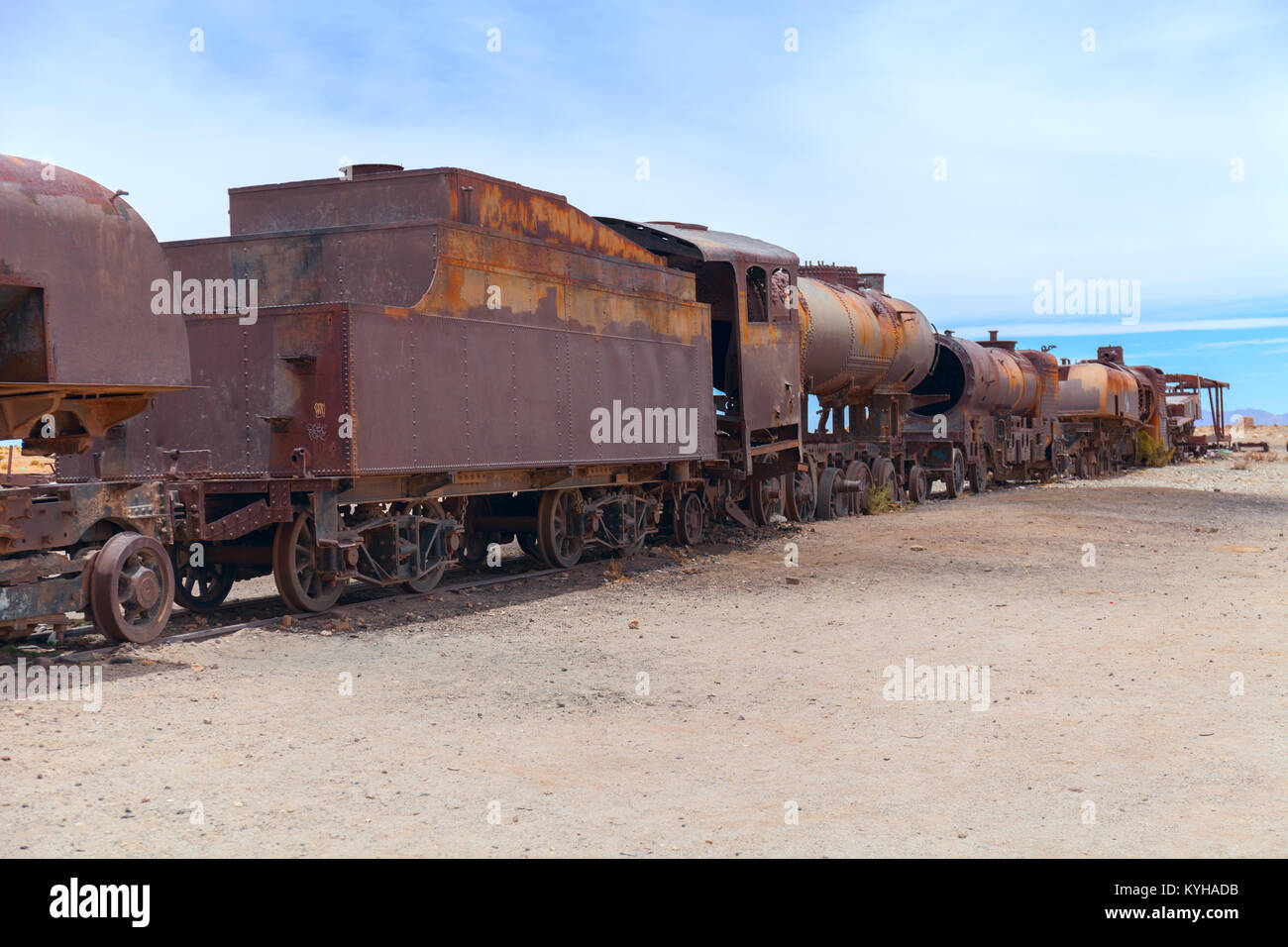Friedhof der Züge. Uyuni. Bolivien Stockfoto