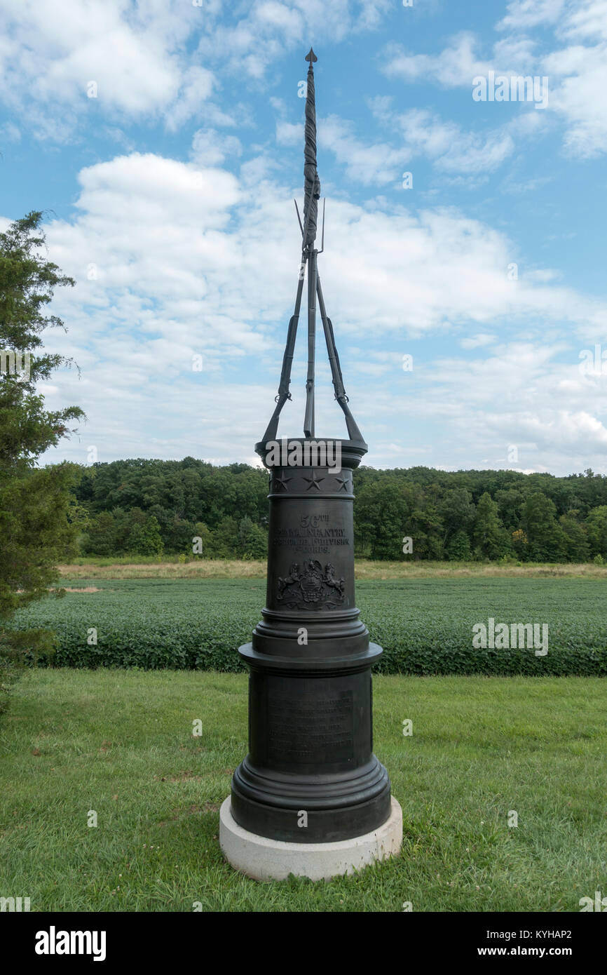 Die 56 Pennsylvania Infanterie Denkmal, Gettysburg National Military Park, Pennsylvania, United States. Stockfoto