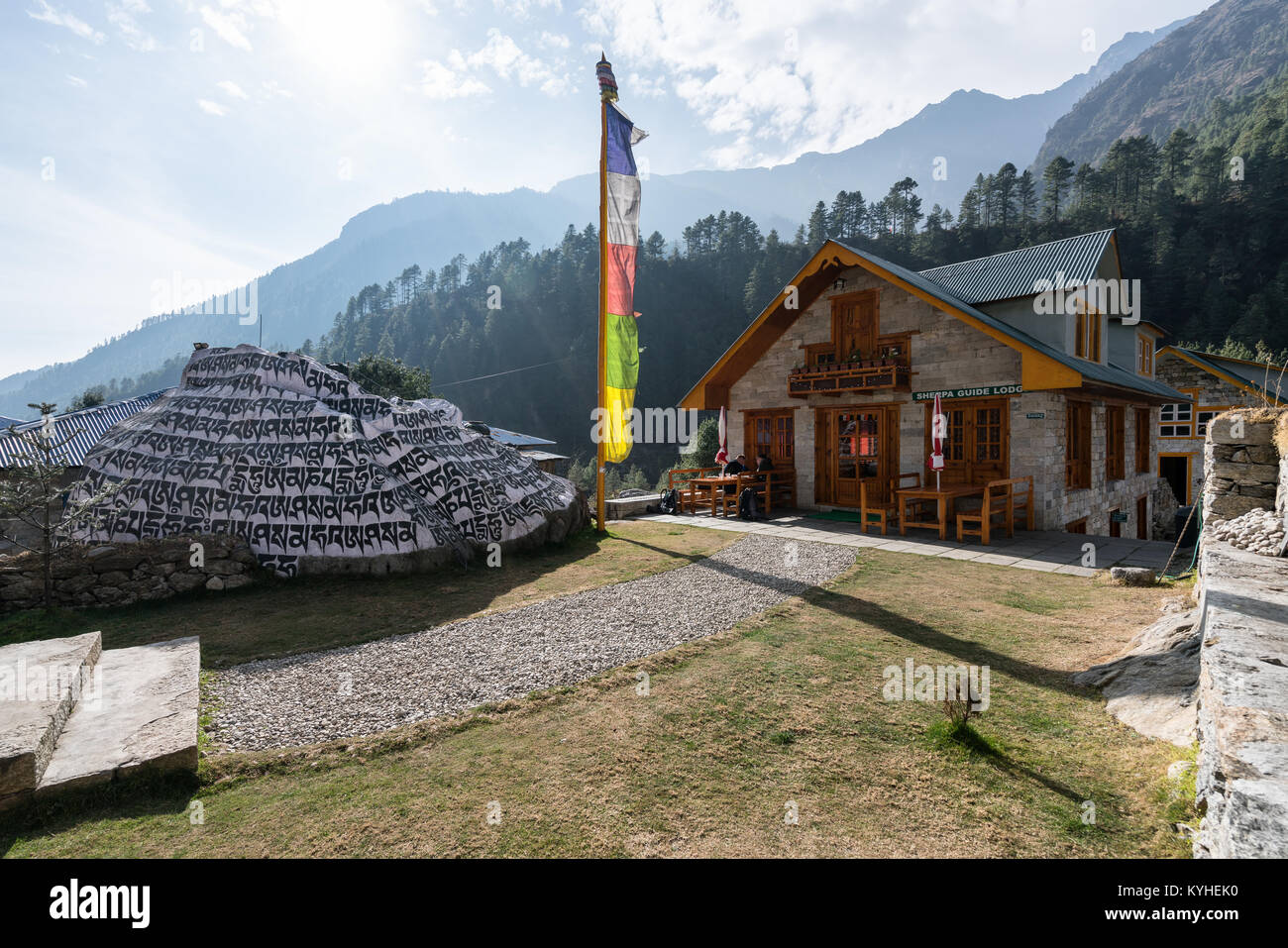 Sherpa Lodge Teehaus in Phakding, Nepal Stockfoto