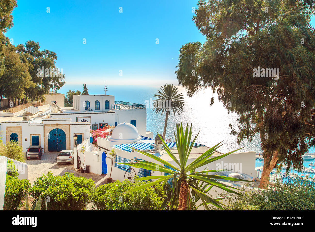 Das berühmte Café in Sidi Bou Said. Östlichen Märchen mit einem französischen Charme. Stockfoto