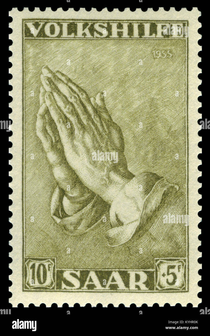 Dieser Eintrag bezieht sich auf einen Saar-Katalogeintrag Nr. 366 aus dem Jahr 1955 zu Albrecht Dürers Zeichnung betende Hände aus dem Jahr 1508, die zwei männliche Hände im Gebet zeigt.Wikipedia+1 Stockfoto