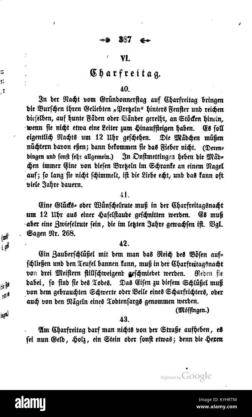 Eine 1852 erschienene Publikation von Meier mit dem Titel „Sagen Sitten Gebräuche“ beschäftigt sich mit traditionellen Bräuchen und Folklore und gibt Einblicke in kulturelle Praktiken des 19. Jahrhunderts. Stockfoto