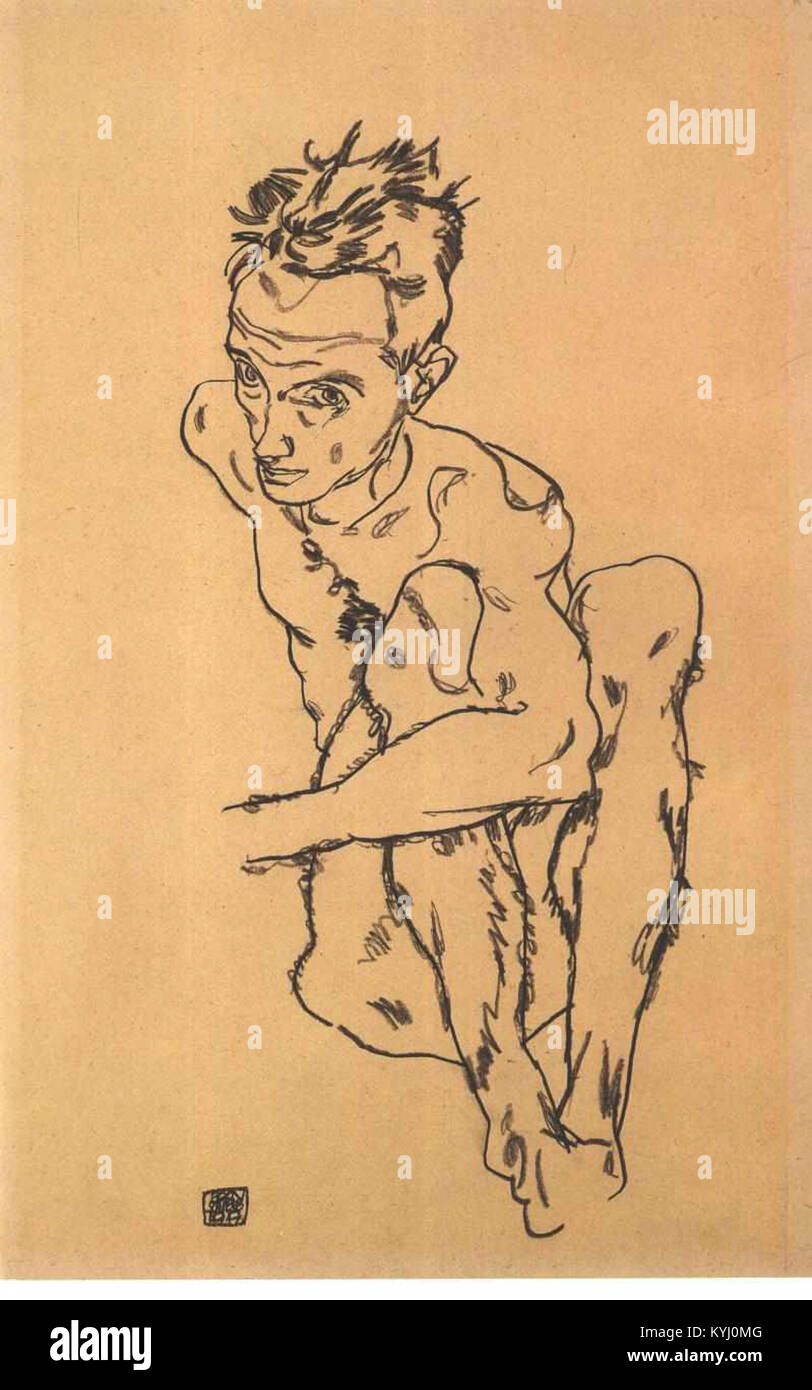 Schiele - wider Männlicher Akt Selbstbildnis - 1917 Stockfoto