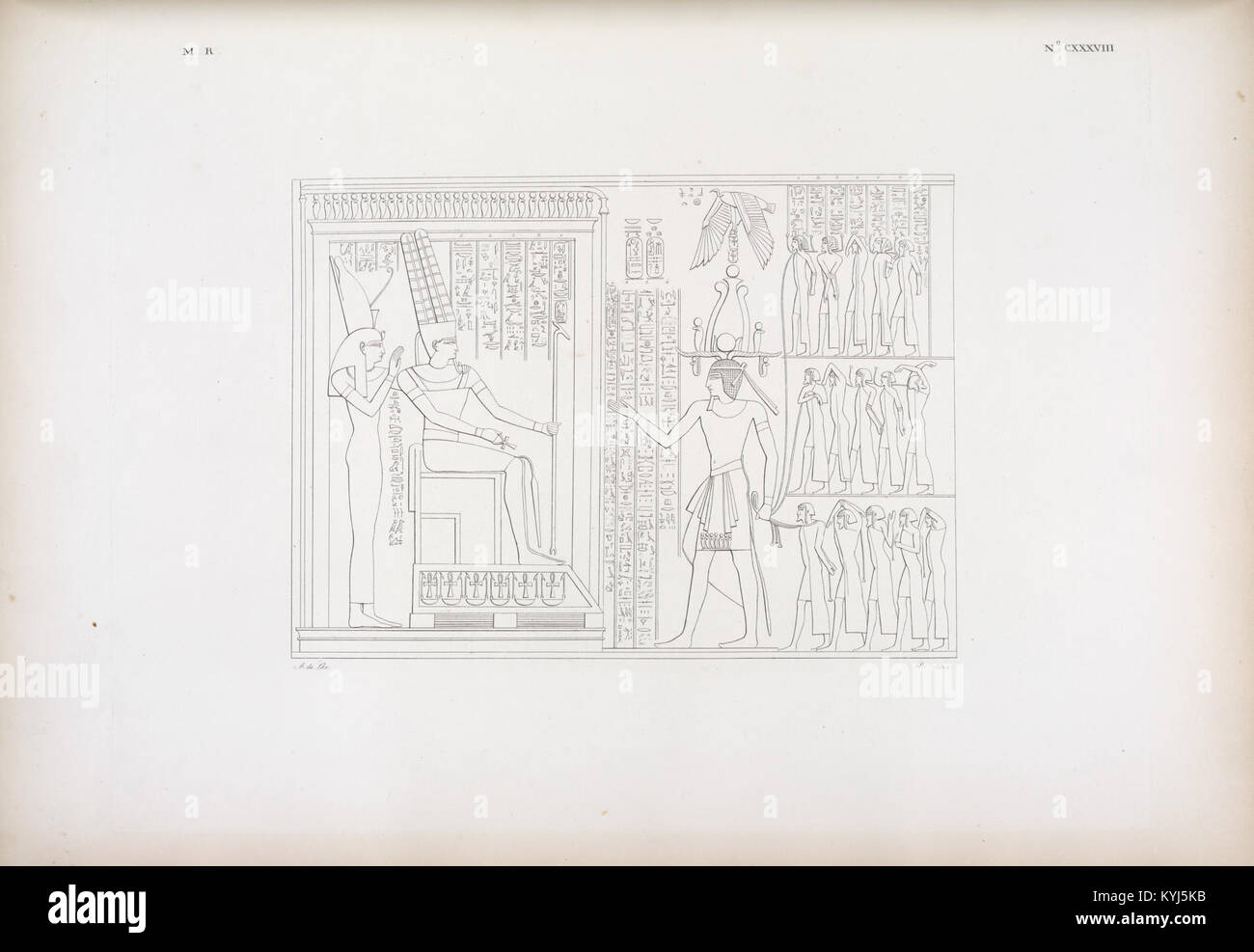 Eine historische Szene, in der Gefangene vor die Götter Amon und Mut gebracht werden, wie sie in der altägyptischen Kunst dargestellt werden und Themen der Macht und des Urteils in der ägyptischen Mythologie reflektieren. Stockfoto Eine historische Szene, in der Gefangene vor die Götter Amon und Mut gebracht werden, wie sie in der altägyptischen Kunst dargestellt werden und Themen der Macht und des Urteils in der ägyptischen Mythologie reflektieren. Stockfoto