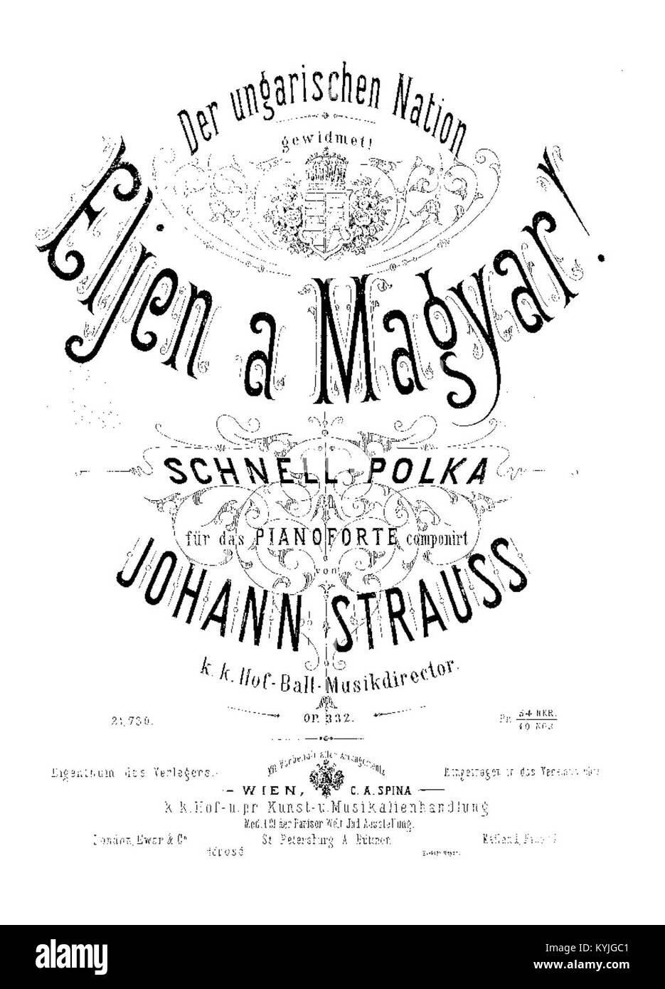 Zeigt Johann Strauss II. Den Walzer „Spina“ (op. 332), komponiert für die Wiener-ungarische Musiktradition, der rhythmische Stil und kulturelle Wirkung hervorhebt. Stockfoto