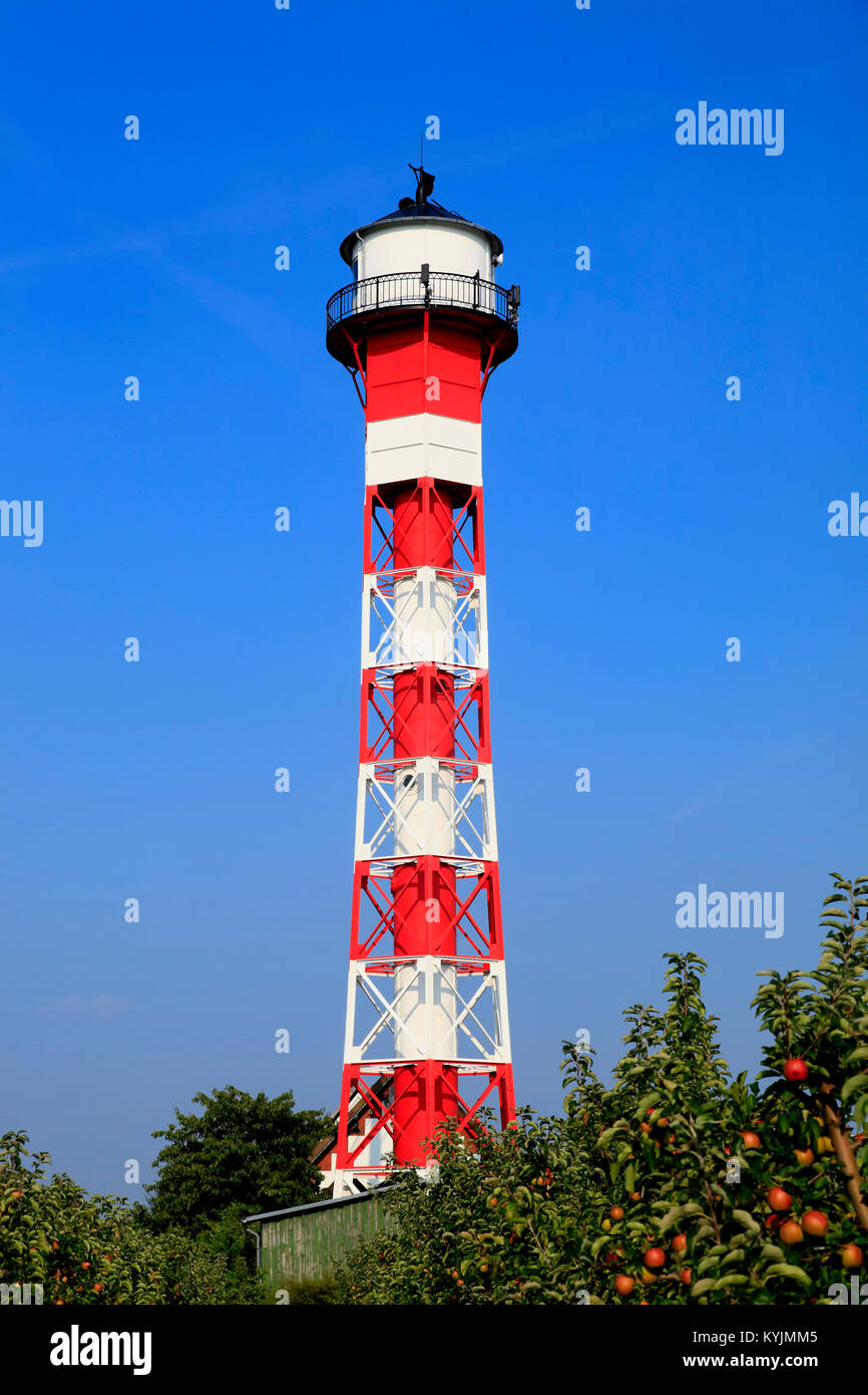 Historischen Leuchtturm in Grünendeich, Altes Land, Niedersachsen, Deutschland Stockfoto