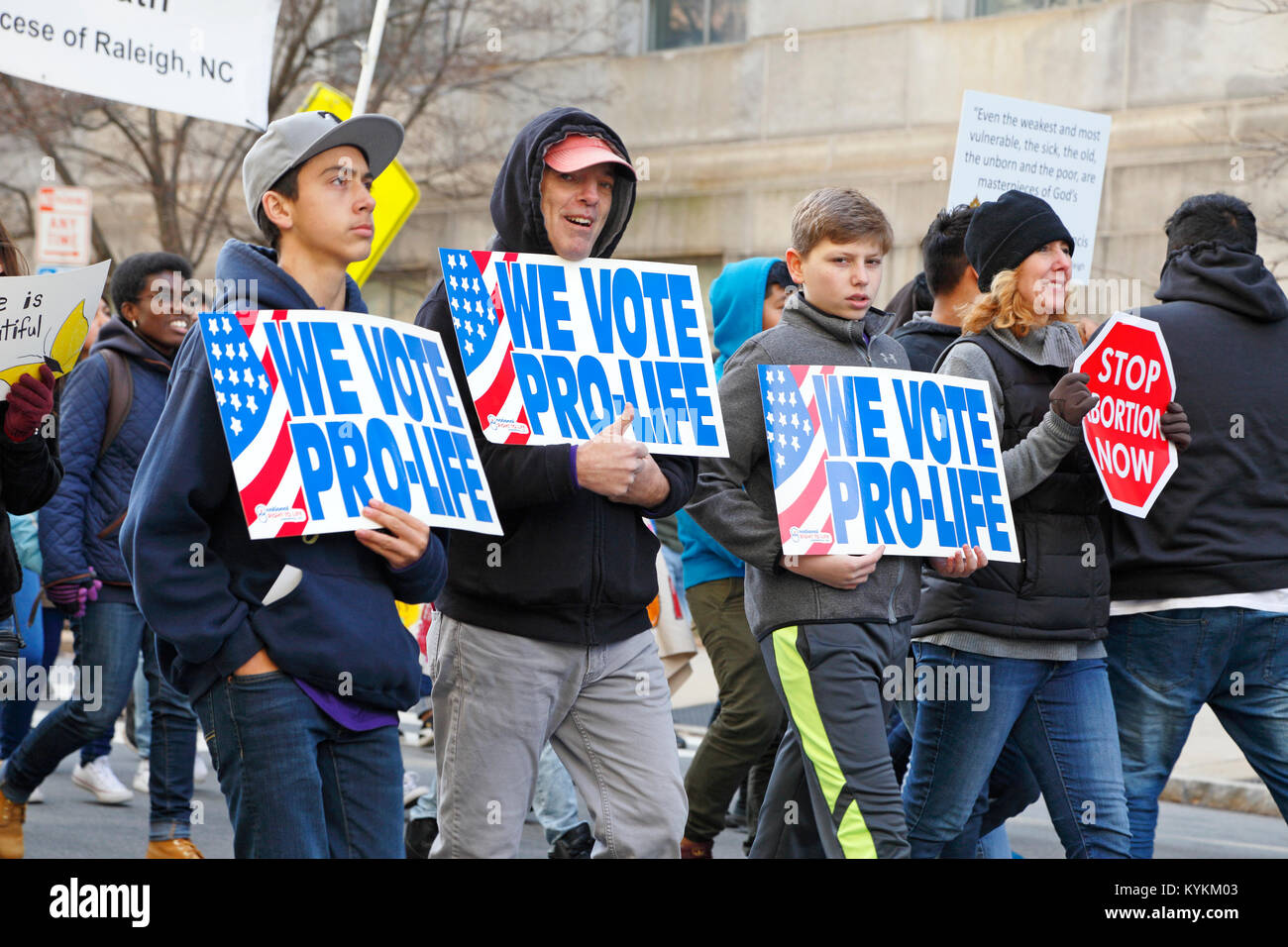 Raleigh, North Carolina. 13. Januar, 2018. Pro-life-Kundgebung und Demonstration in der Innenstadt von Raleigh. Stockfoto