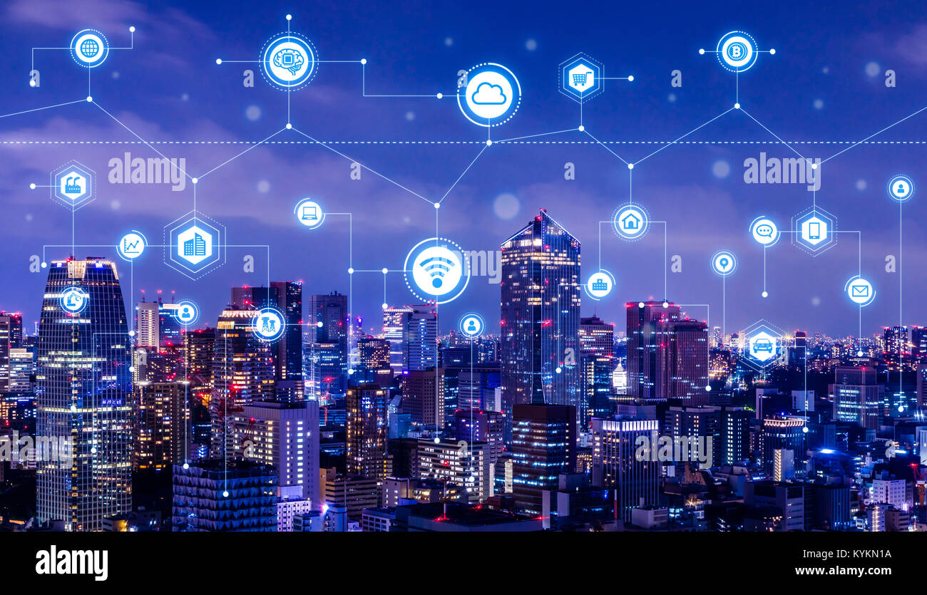 Smart City Konzept. IoT (Internet der Dinge). ICT (Information Communication Technology). Stockfoto