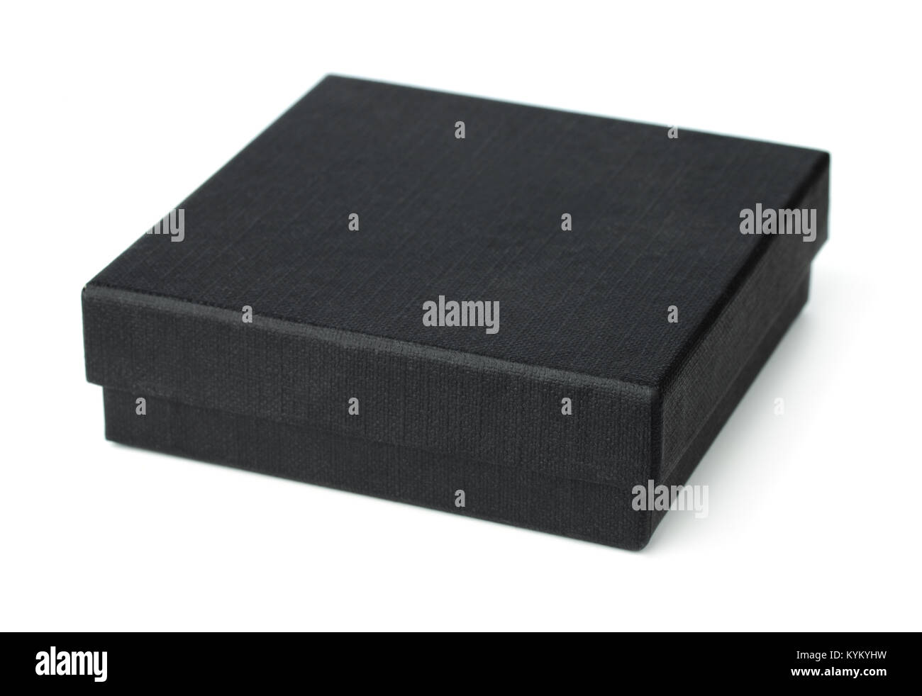 Schwarze Geschenkbox isoliert auf weißem Stockfoto