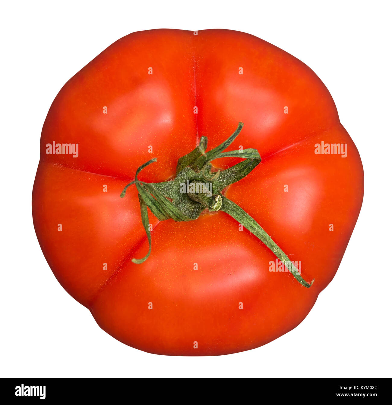Bio Rindfleisch oder Beefsteak Tomaten auf weißem Hintergrund, Ansicht von oben Stockfoto