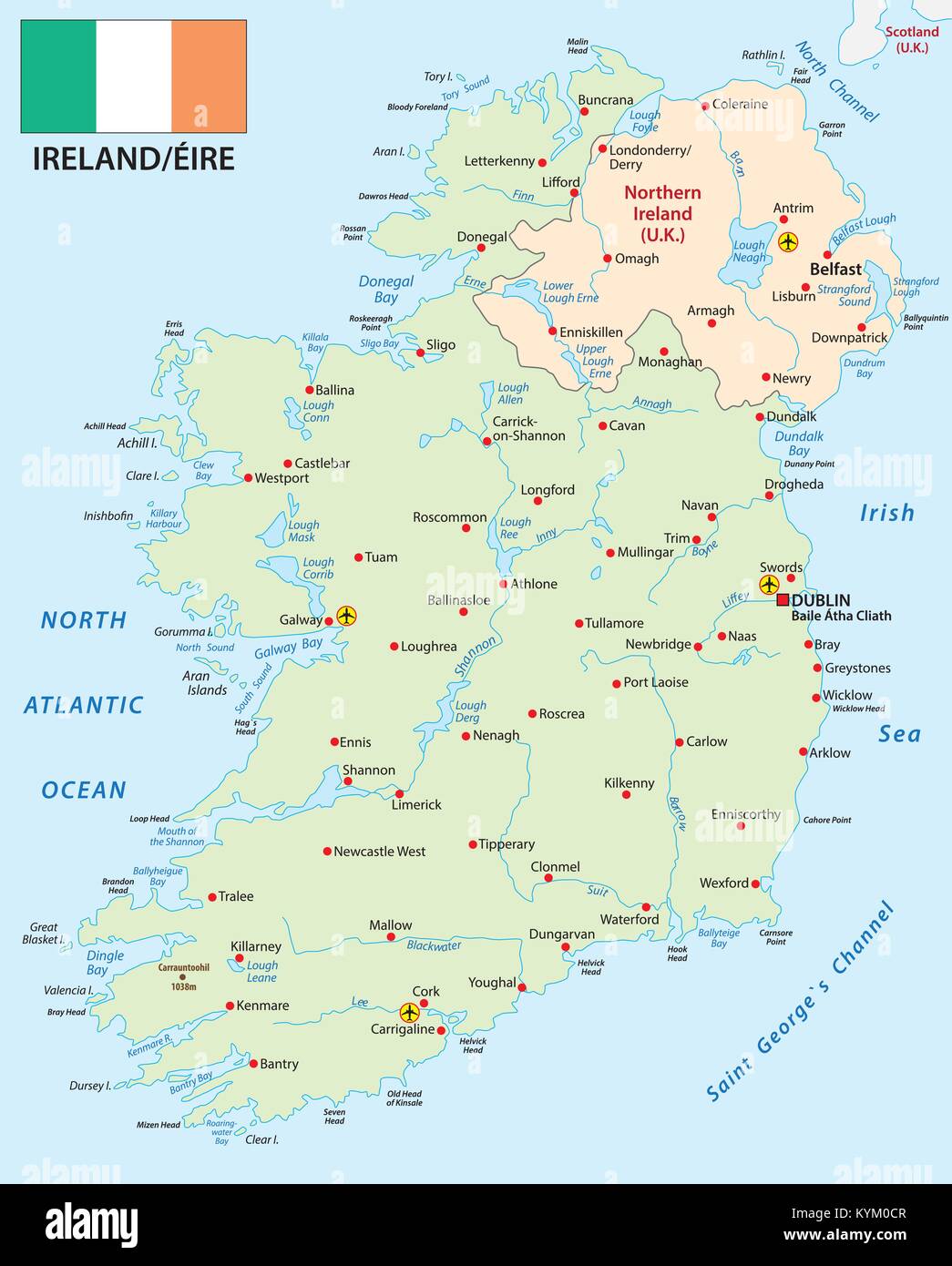 Republik Irland Vektorkarte mit Fahne Stock Vektor