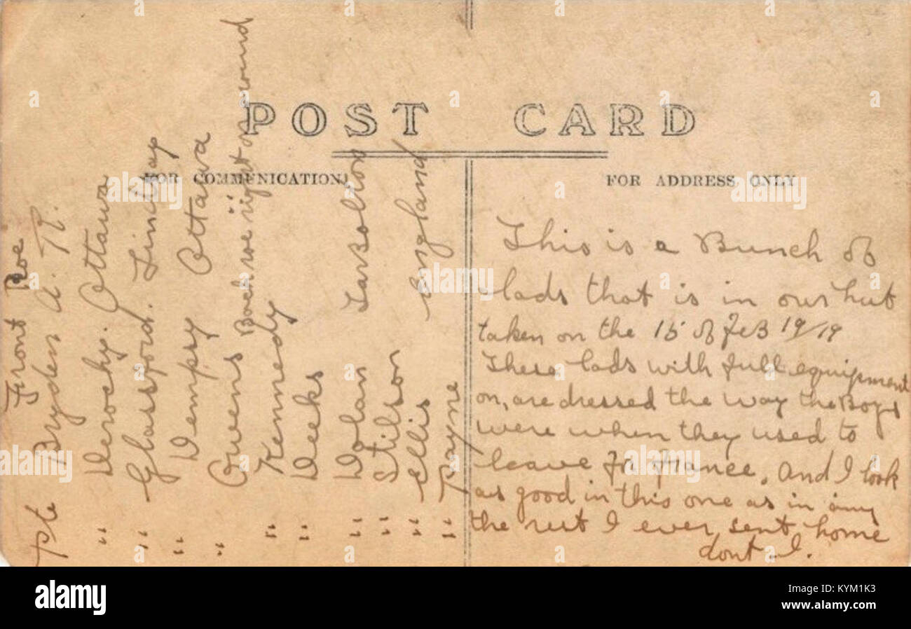 Rückseite des Ersten Weltkriegs Soldat Postkarte 30676266086 o Stockfoto