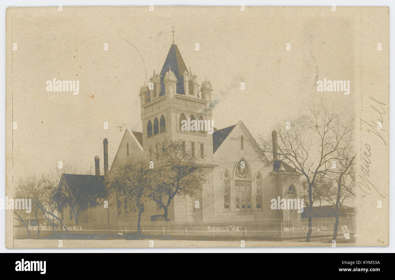Foto eines historischen methodistischen Kirchengebäudes, das seine Architektur und historische Bedeutung zeigt. Stockfoto