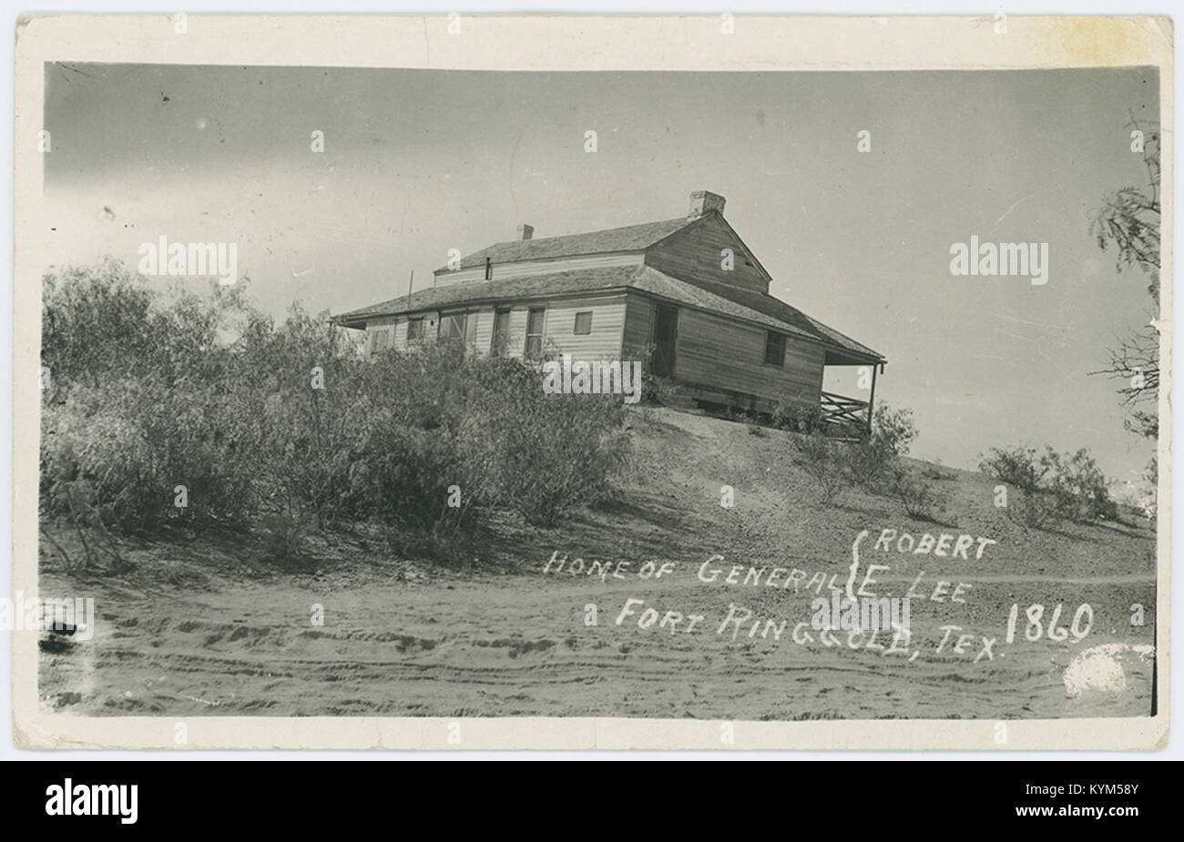Ein historisches Bild von Fort Ringgold, Texas, aus dem Jahr 1860, dem ehemaligen Wohnsitz von General Robert E. Lee vor dem Bürgerkrieg. Das Fort spielte eine wichtige Rolle in der Militärgeschichte der Konföderation. Stockfoto