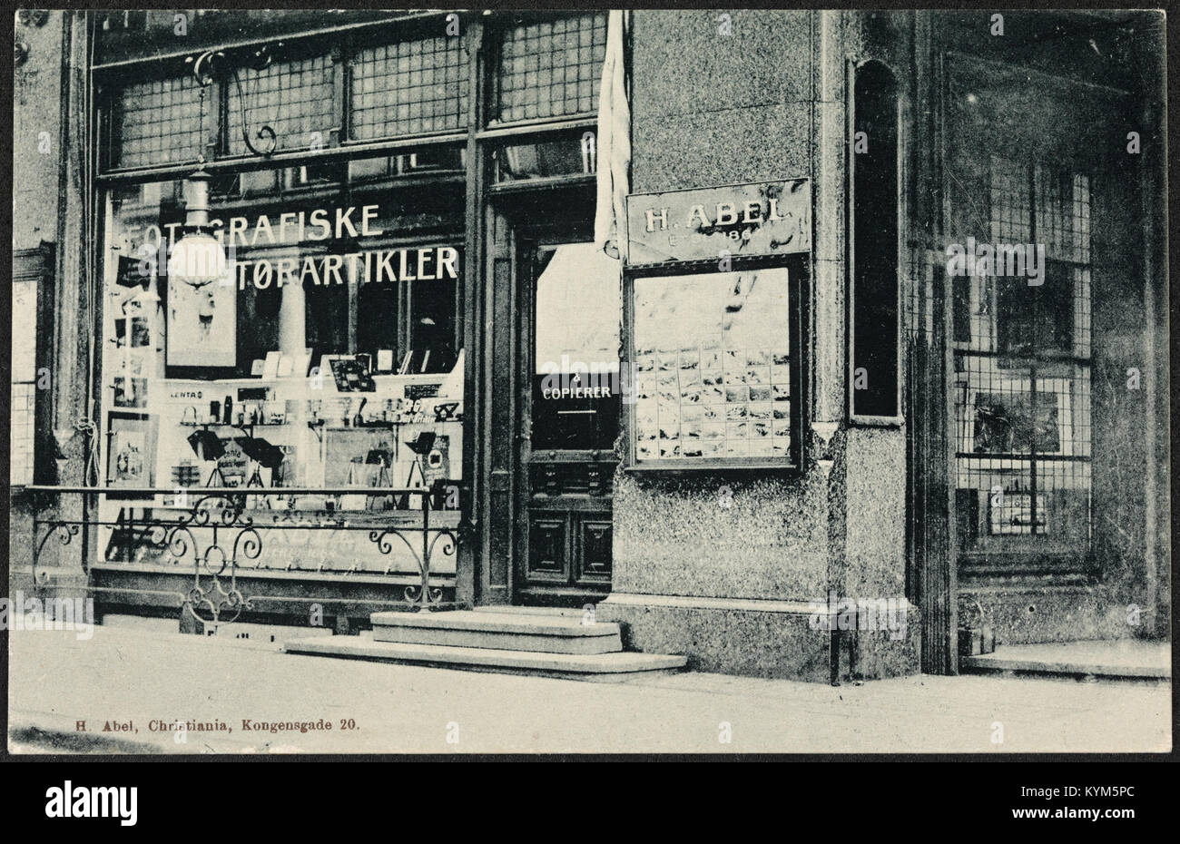 Eine Vintage-Werbepostkarte für H. Abel, Teil der norwegischen Nationalbibliothek, die die norwegische Werbekultur des frühen 20. Jahrhunderts widerspiegelt. Stockfoto